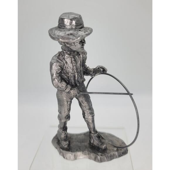 VTG Michael Ricker Pewter Boy Sculpture Victorian Times Hoop Roller Game Signed - Picture 1 of 5
